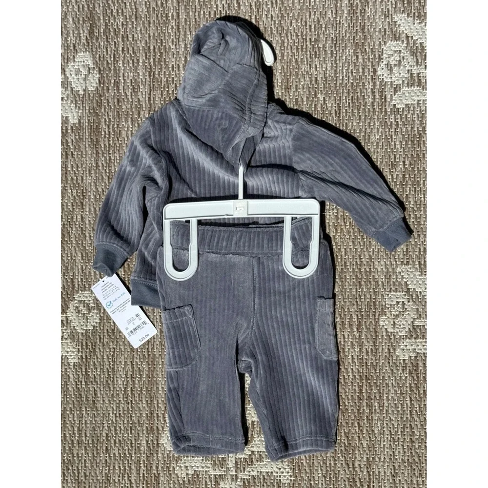 Carters Just One You Newborn Gray Ribbed Corduroy Hoodie and Pants Set 2pc NWT